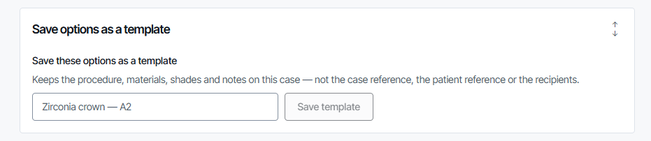 The Save options as a template section with a template name field and the Save template button.
